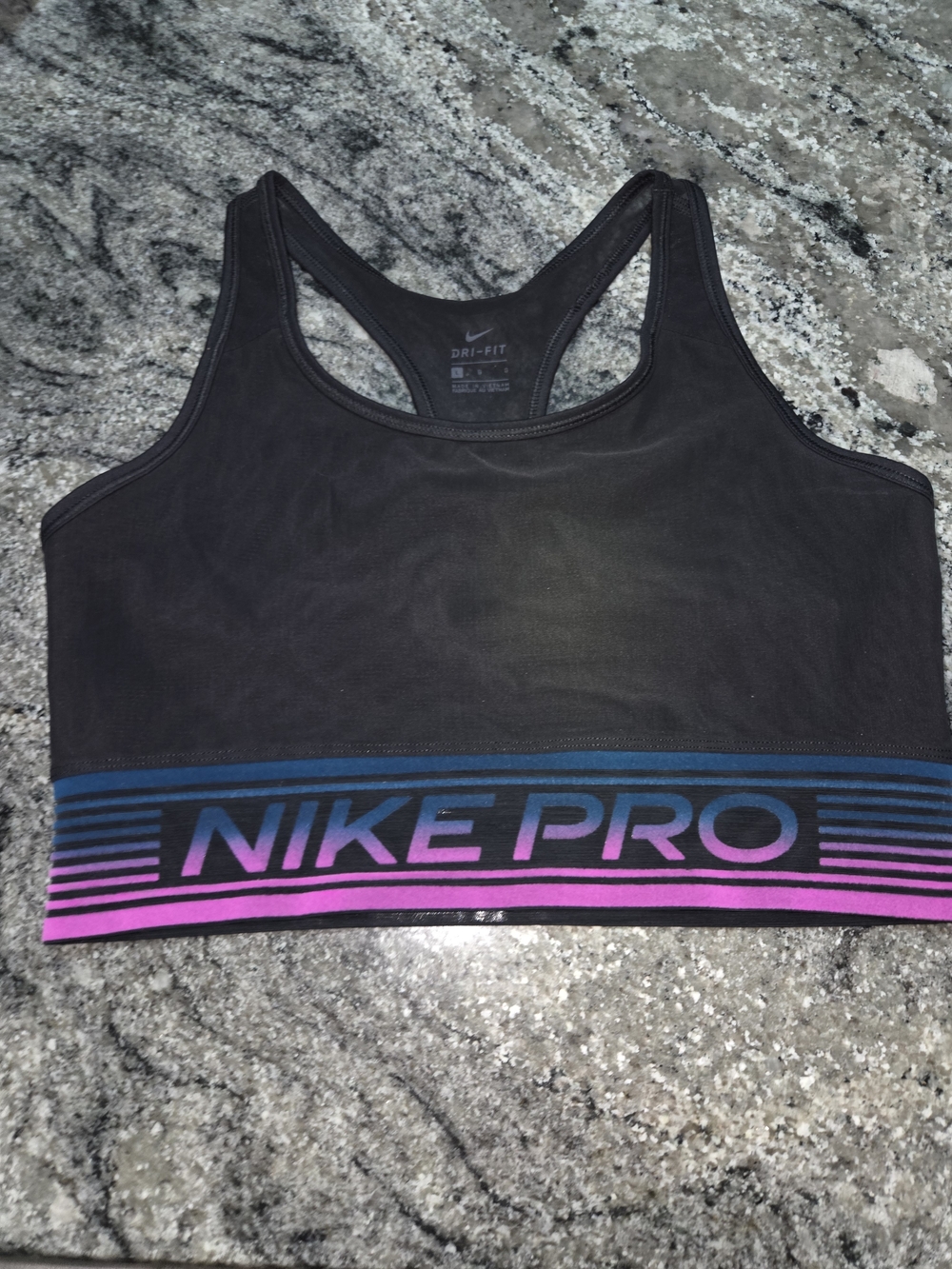 Nike Women's Black Sports Bra with Blue-Purple Accent